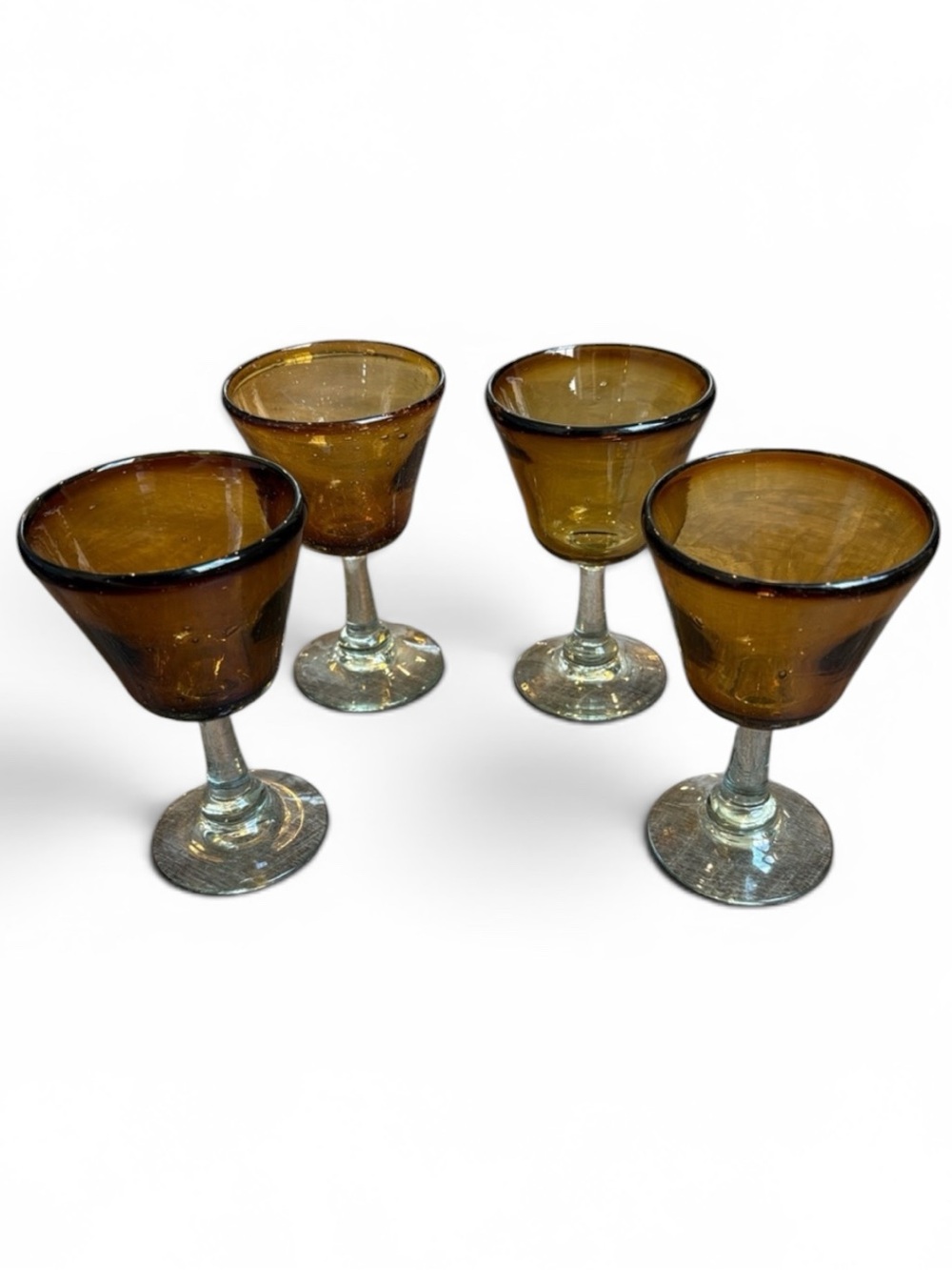 Amber Glass Handblown Water Wine 5.5”H Goblets Set of 4